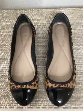 ALFANI. Leopard-Print Ballet Flats with Black Patent Cap Toe